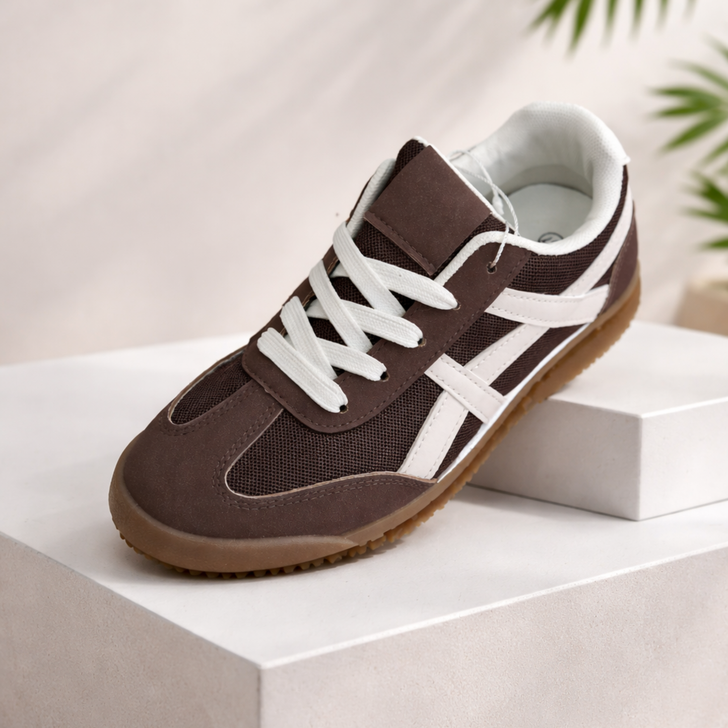 Brown & cream contrast trainers