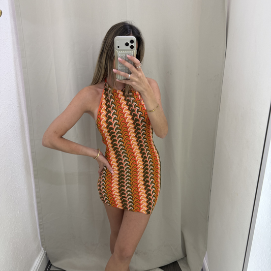 Retro Knit Halterneck Mini Dress