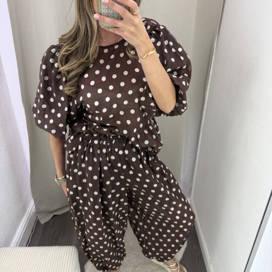 Polka Dot cuffed Trousers- brown/black