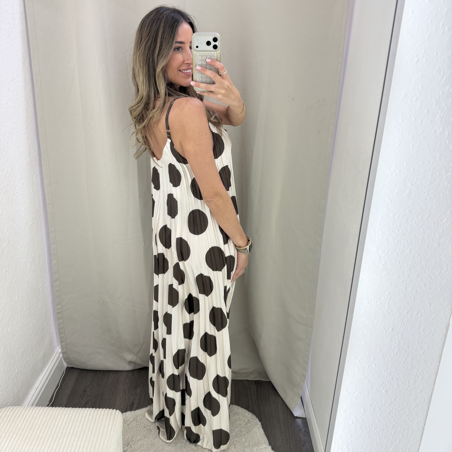 Polka Dot Pleated Maxi Dress
