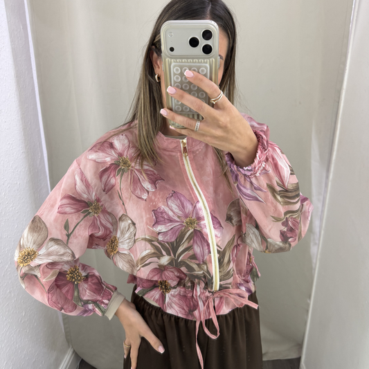 Floral zip up sheer jacket