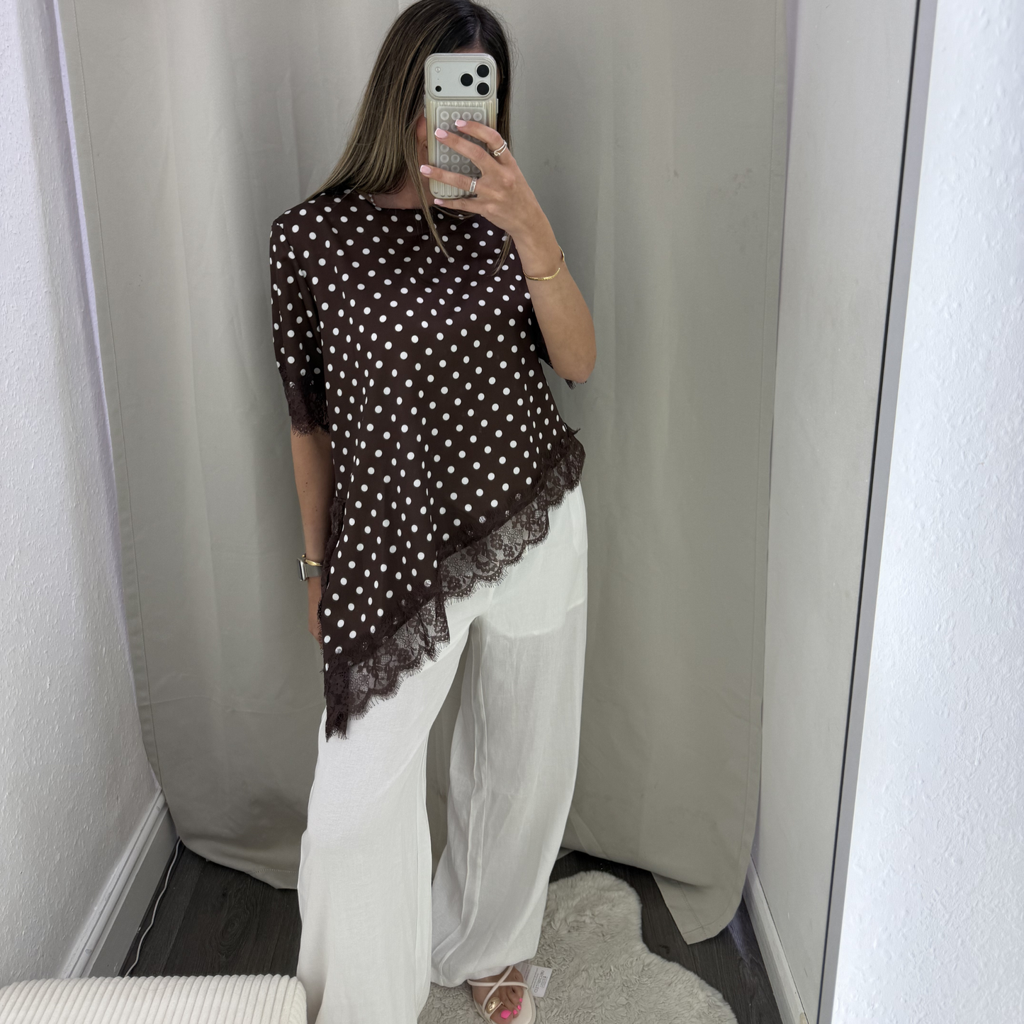 polka dot lace trim top