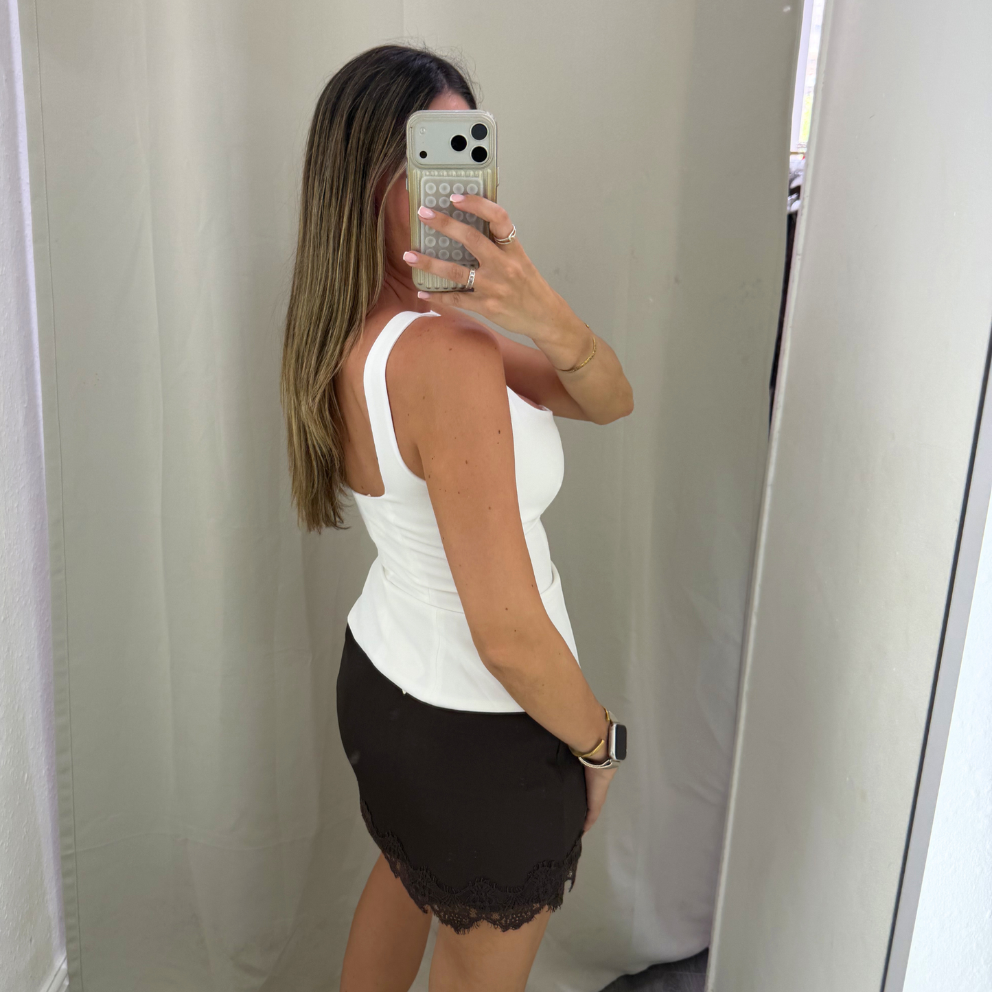 White structured square neck top