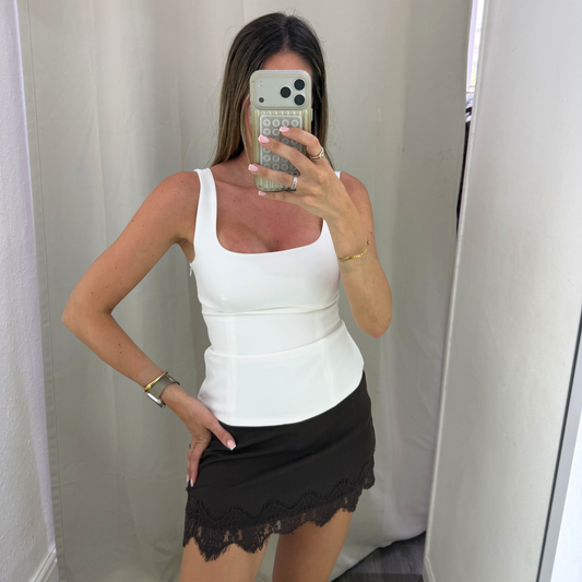 White structured square neck top