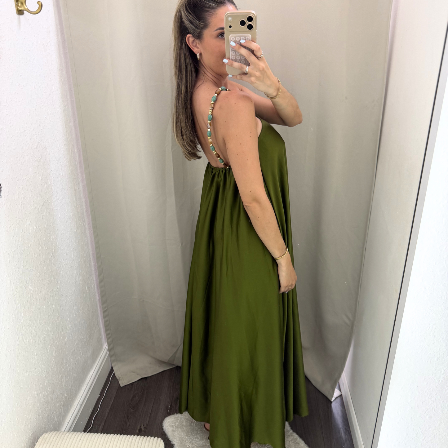 Olive Beaded Maxi Dress