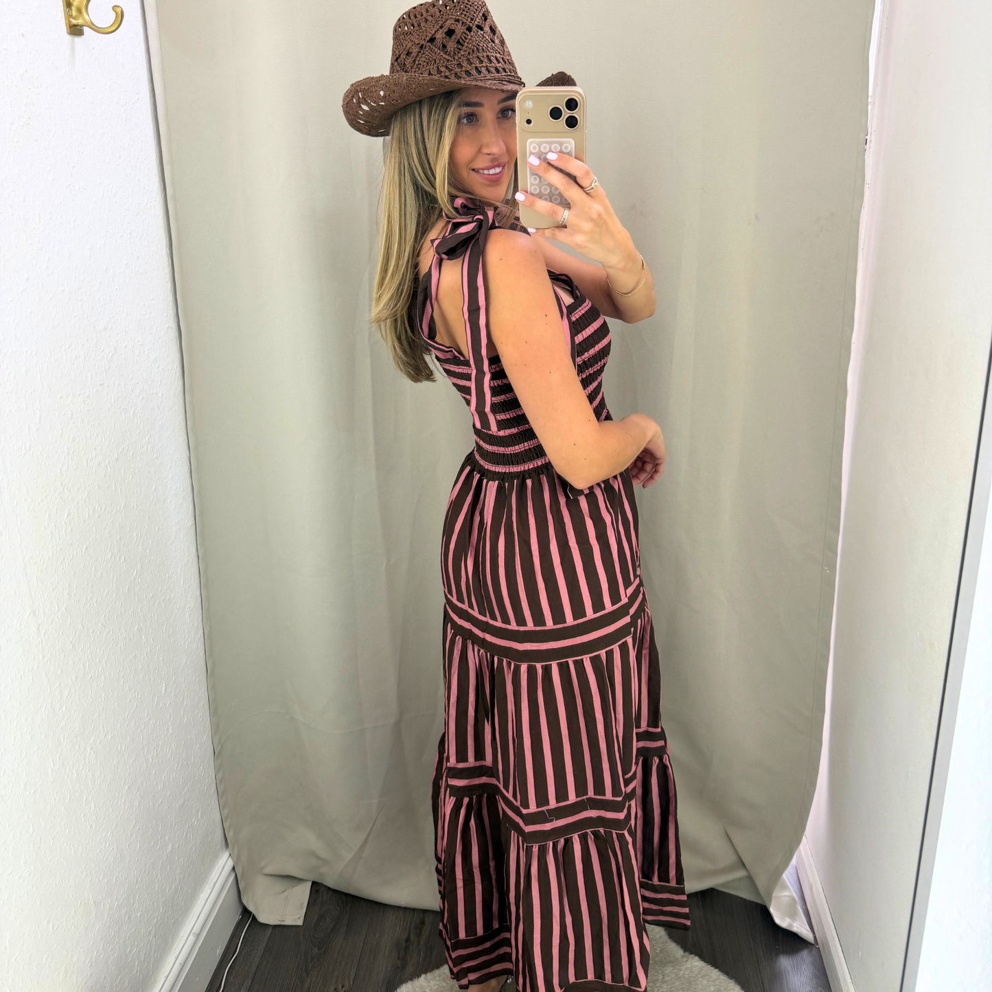 Striped Tie Shoulder Maxi Dress