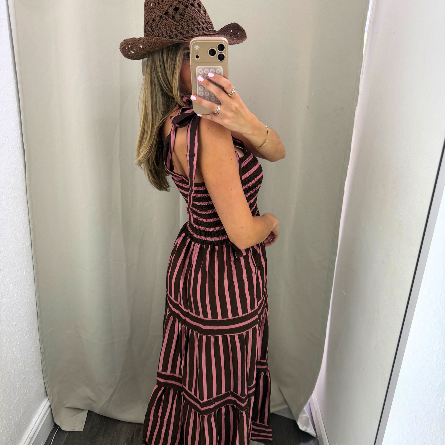 Striped Tie Shoulder Maxi Dress