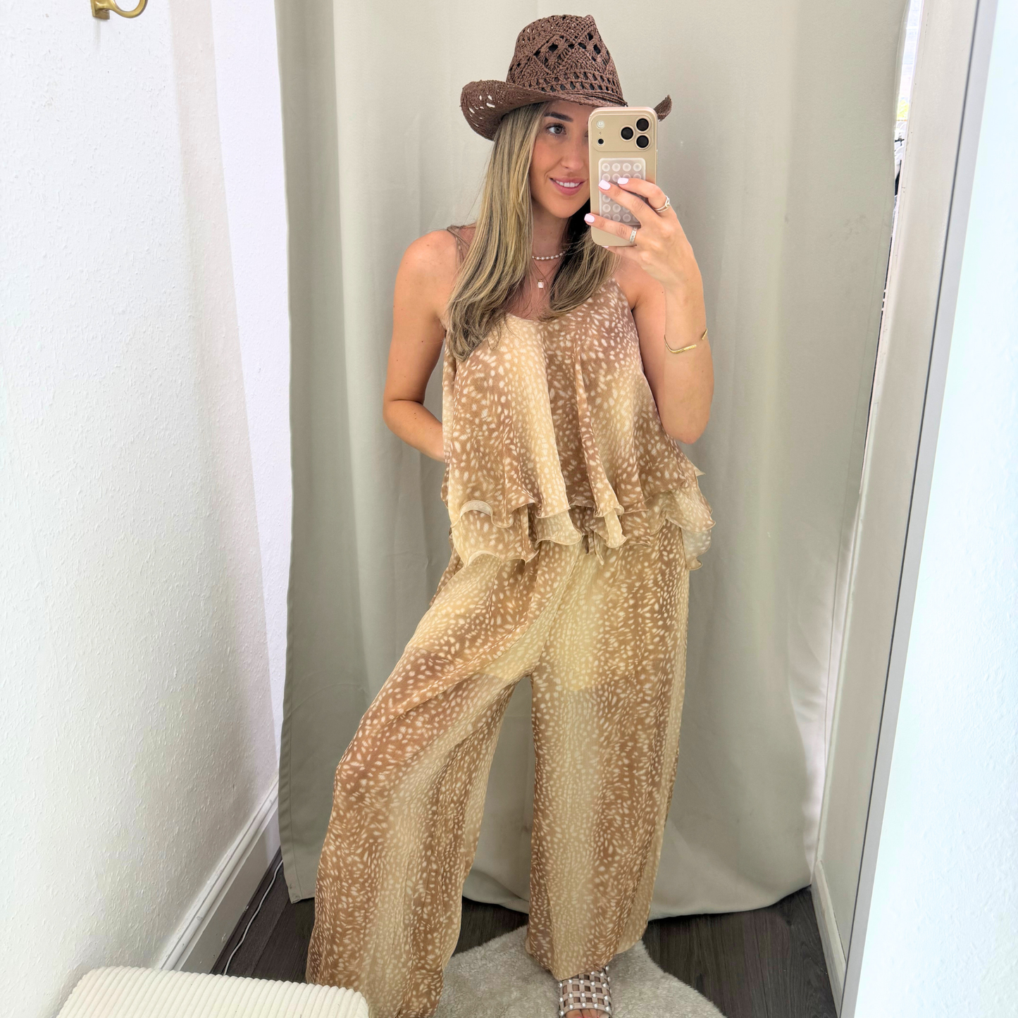 Bambi Print Wide Leg Trousers