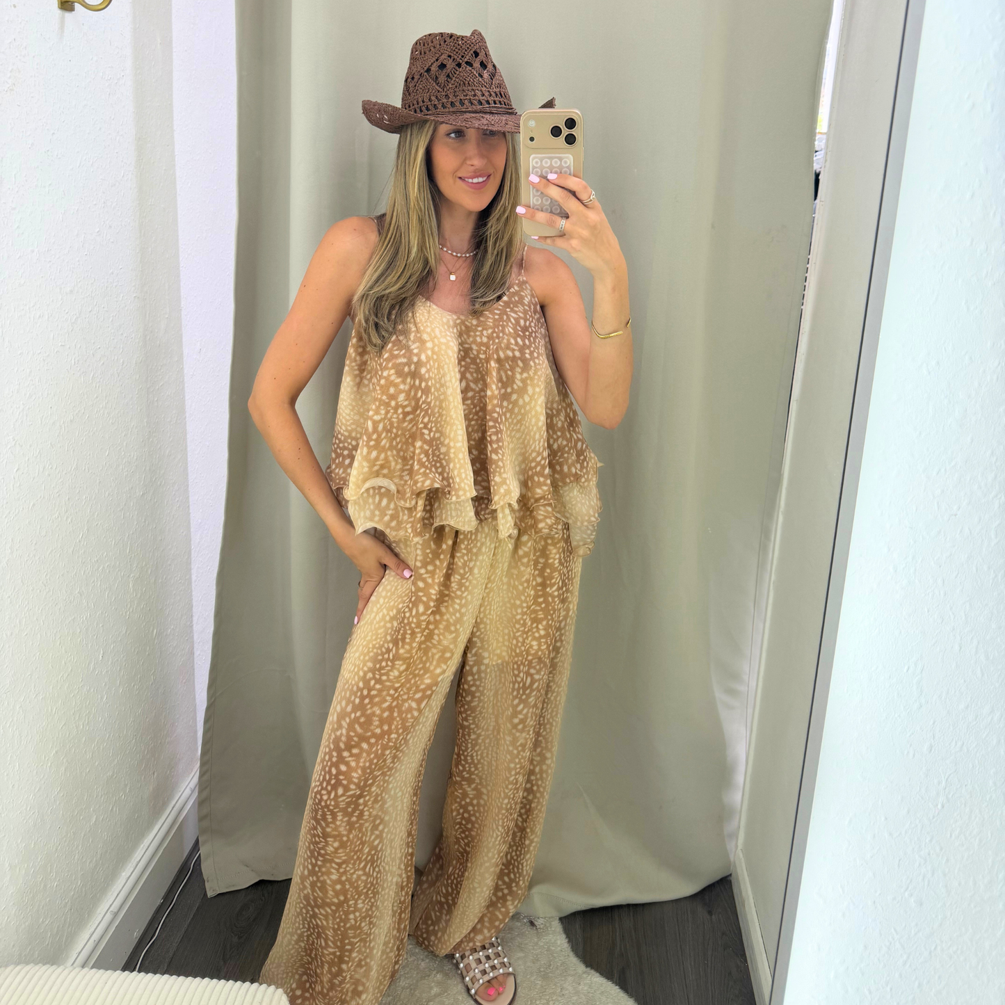 Bambi Print Wide Leg Trousers