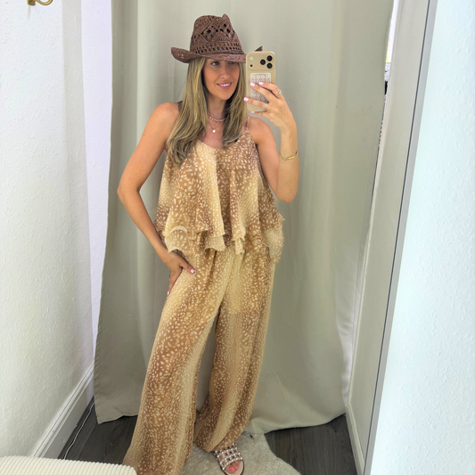 Bambi Print Wide Leg Trousers