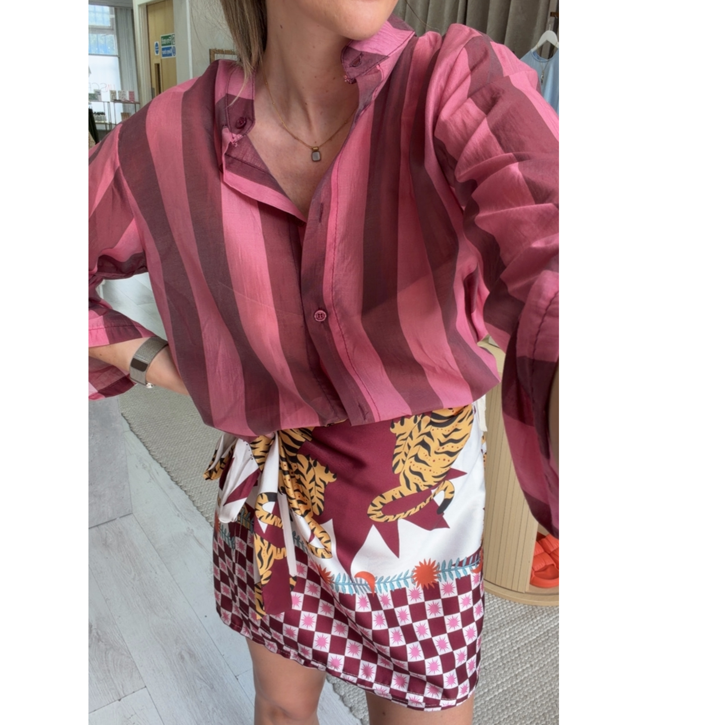 Stripe shirt & wrap skirt set