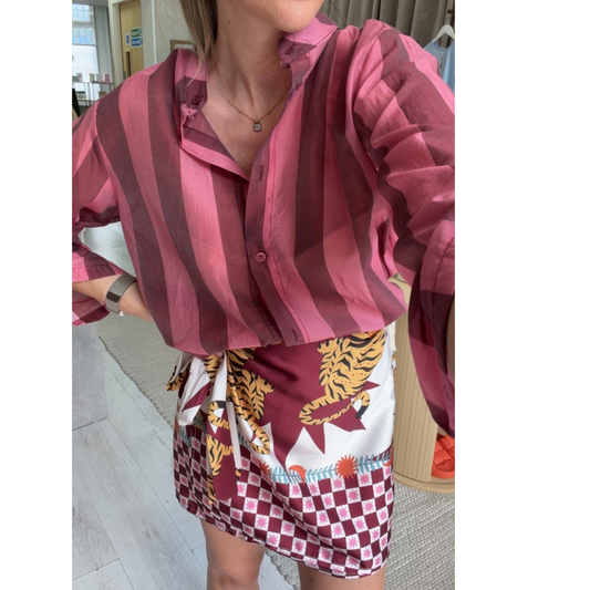 Stripe shirt & wrap skirt set