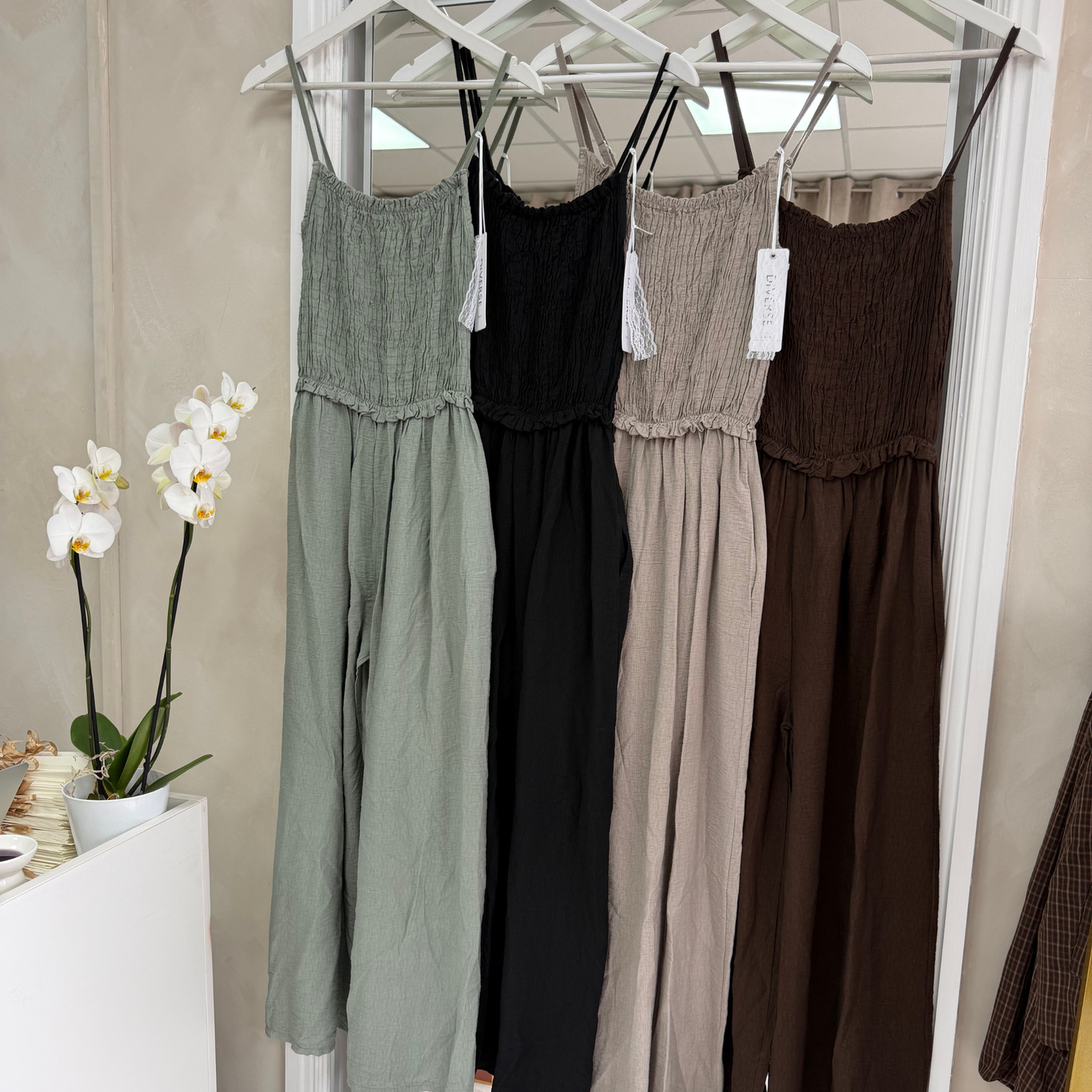 Shirred flock jumpsuit