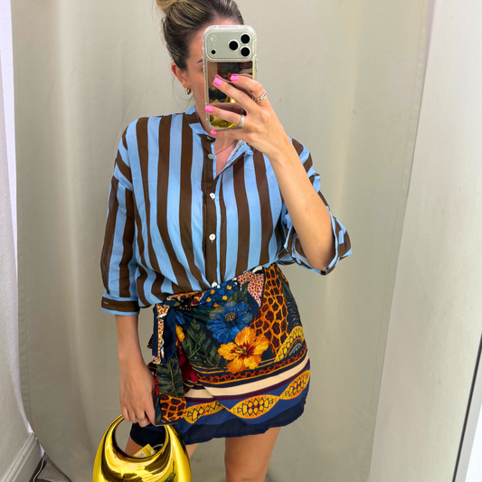 Tropical Wrap Mini Skirt – Navy Multi