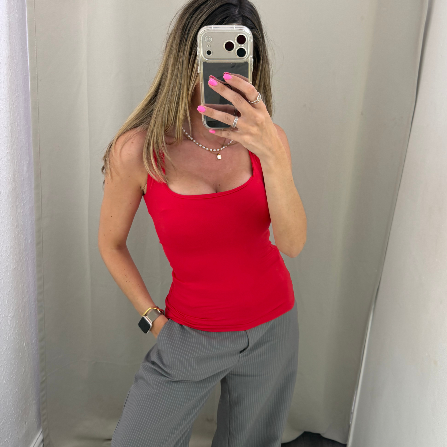 Double-Lined Square Neck Top; Brown, White, Black