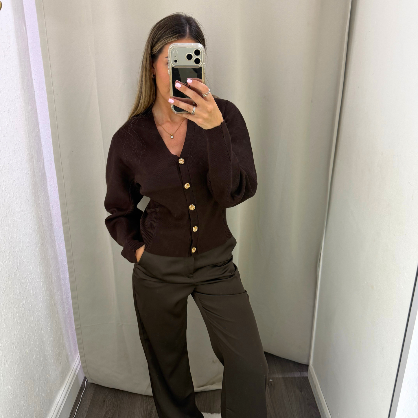 Brown Gold Button Knit Cardigan