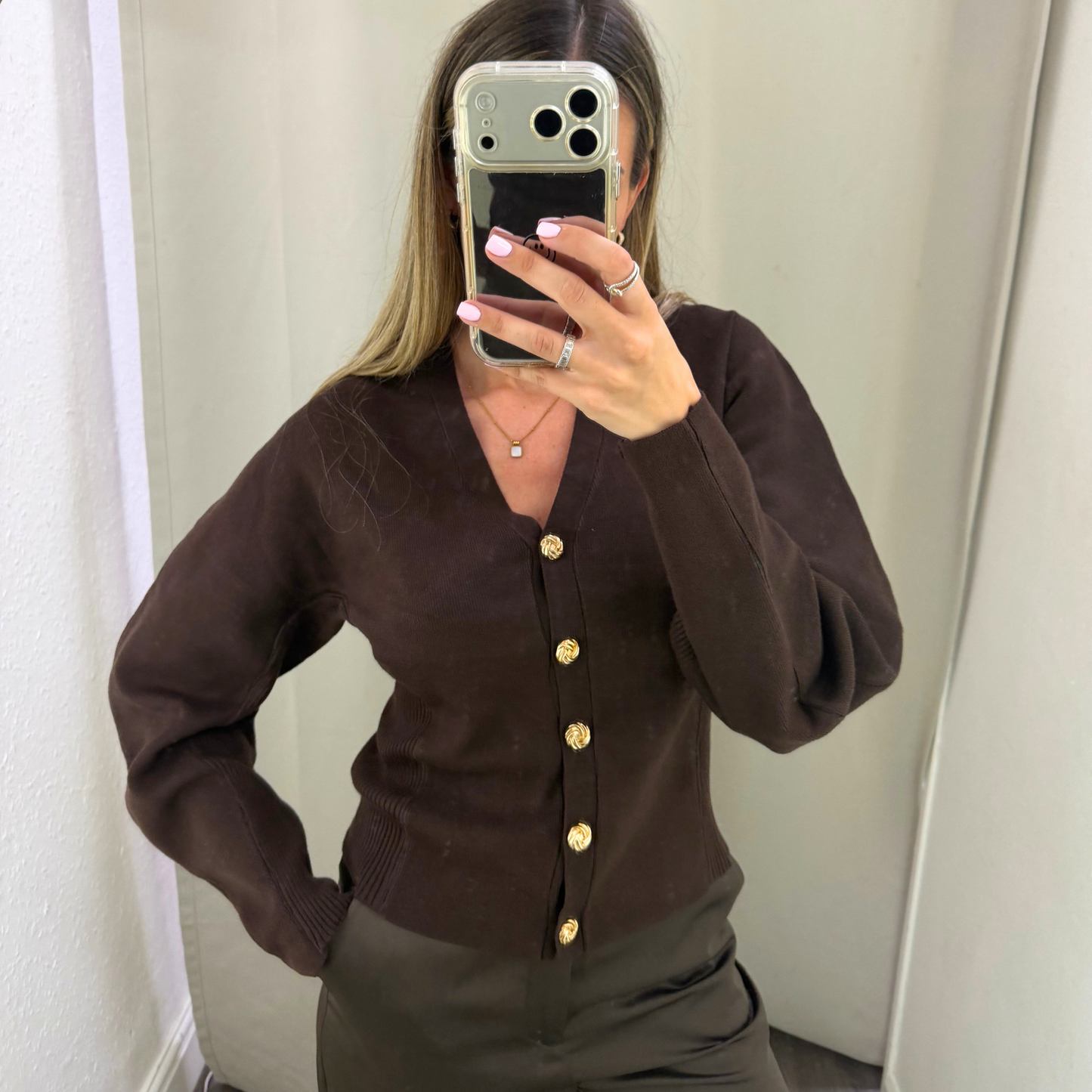 Brown Gold Button Knit Cardigan