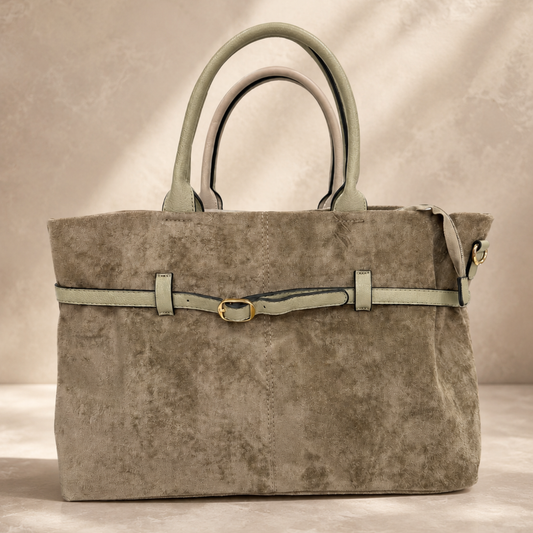 Faux Suede Belted Tote Bag