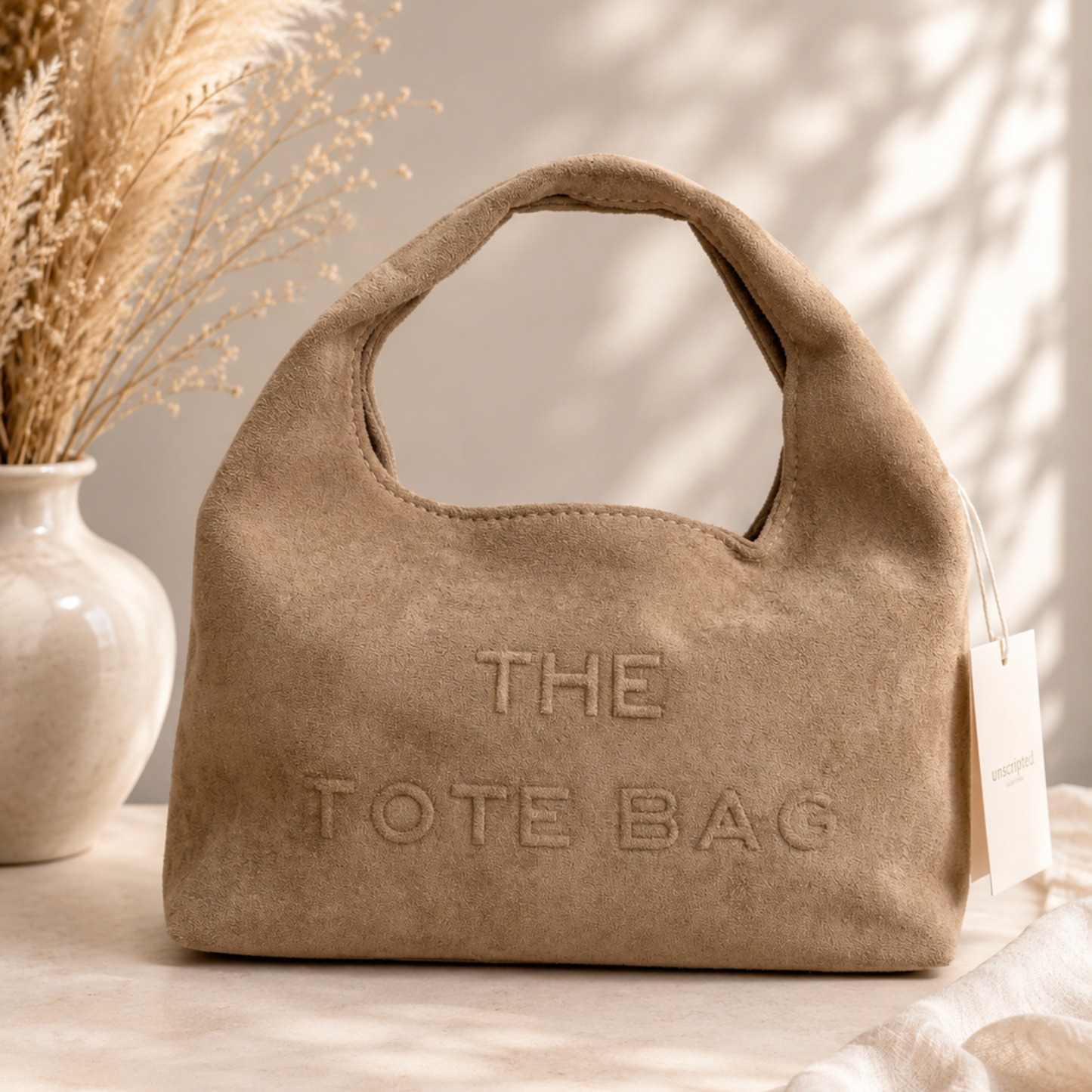 Faux suede mini Tote bag- green/ beige