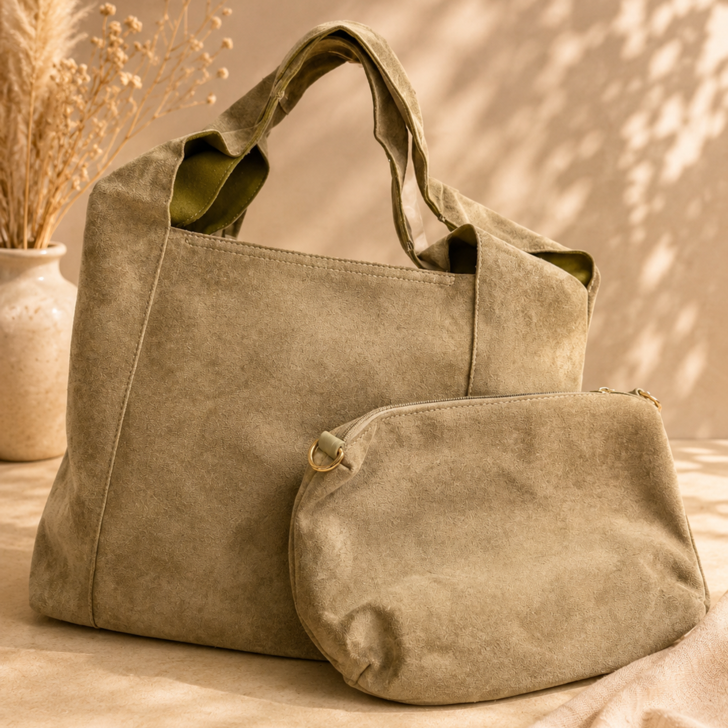 Faux Suede 2-in-1 Tote Bag