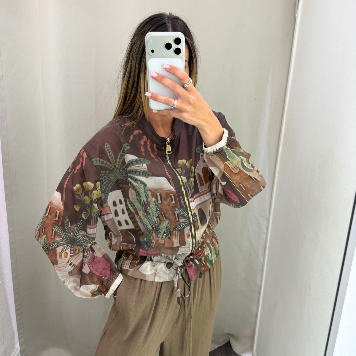 Printed sheer bomber jacket