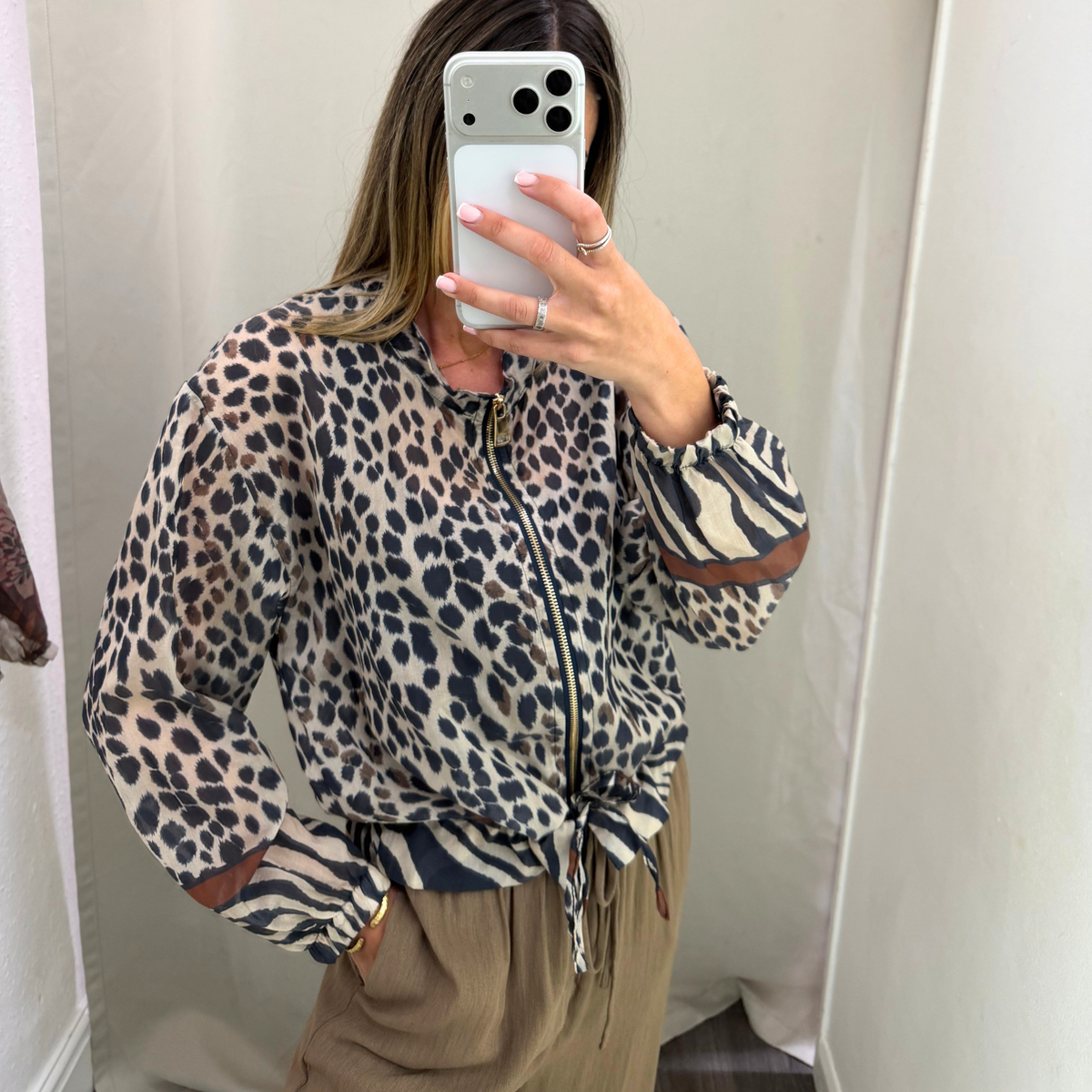Animal Print sheer Bomber Jacket