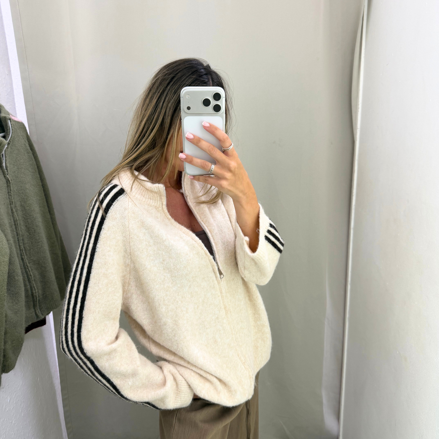 Sport Stripe Zip-Up Knit