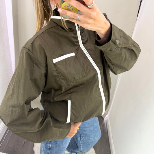 Khaki Contrast Trim Lightweight Bomber Jacket