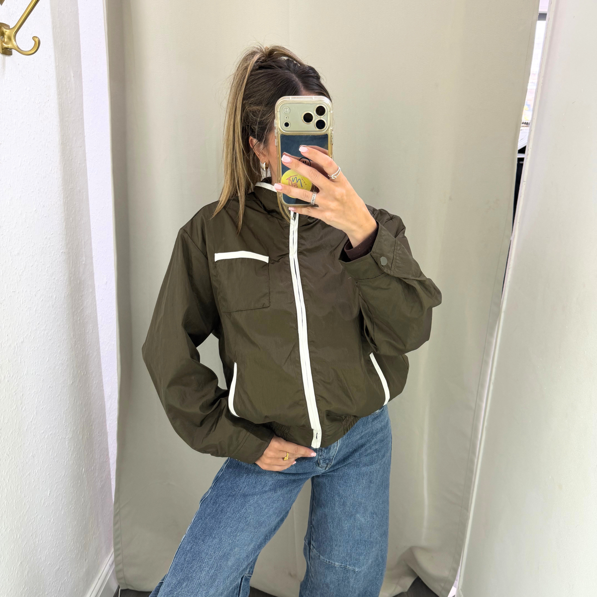 Khaki Contrast Trim Lightweight Bomber Jacket