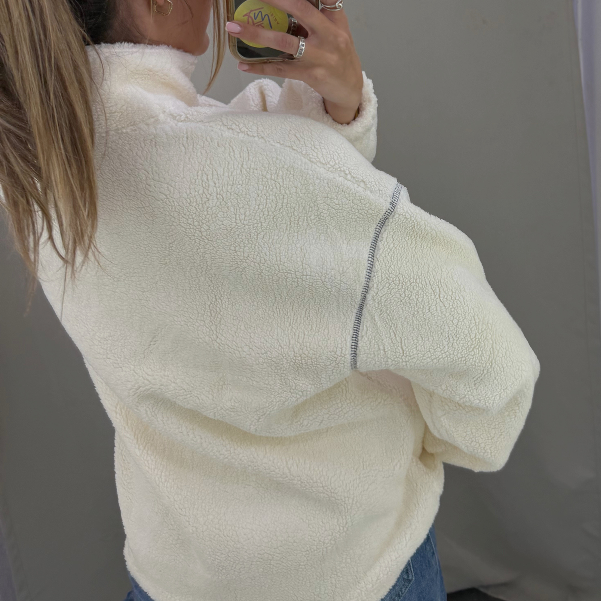 Cream Borg Quarter Zip Sweatshirt