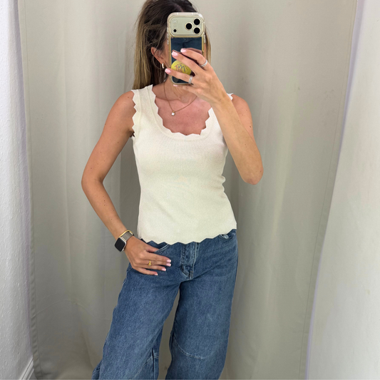 Metallic Scallop Edge Knit Tank Top