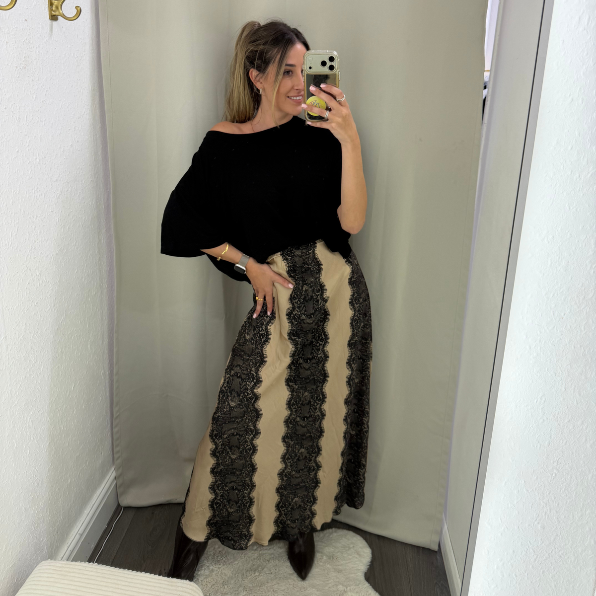 Black Oversized Off-Shoulder Draped Top
