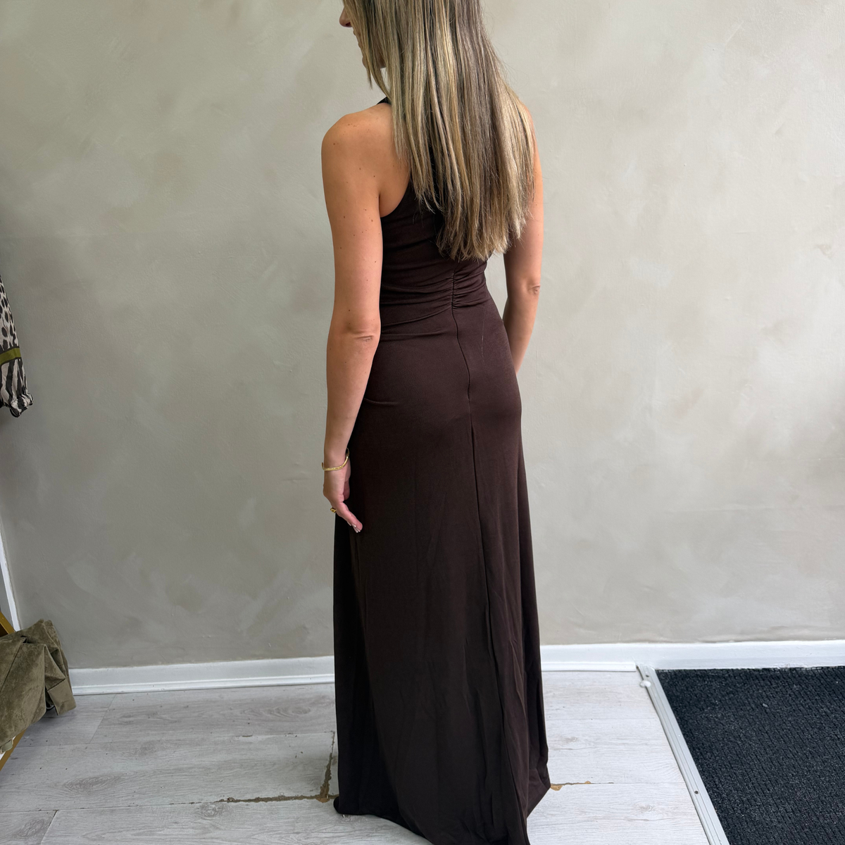 Chocolate Brown Ruched Maxi Dress
