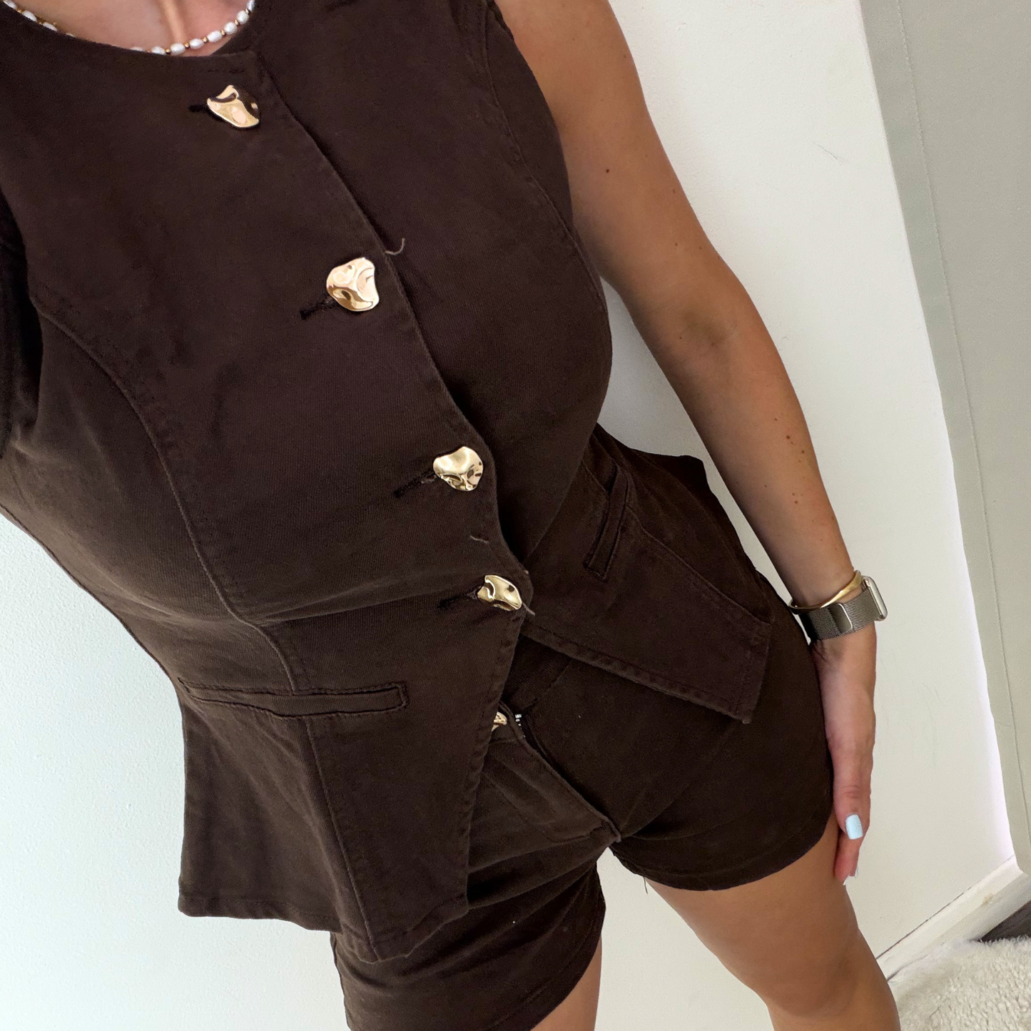 Stretch Denim Waistcoat – Chocolate