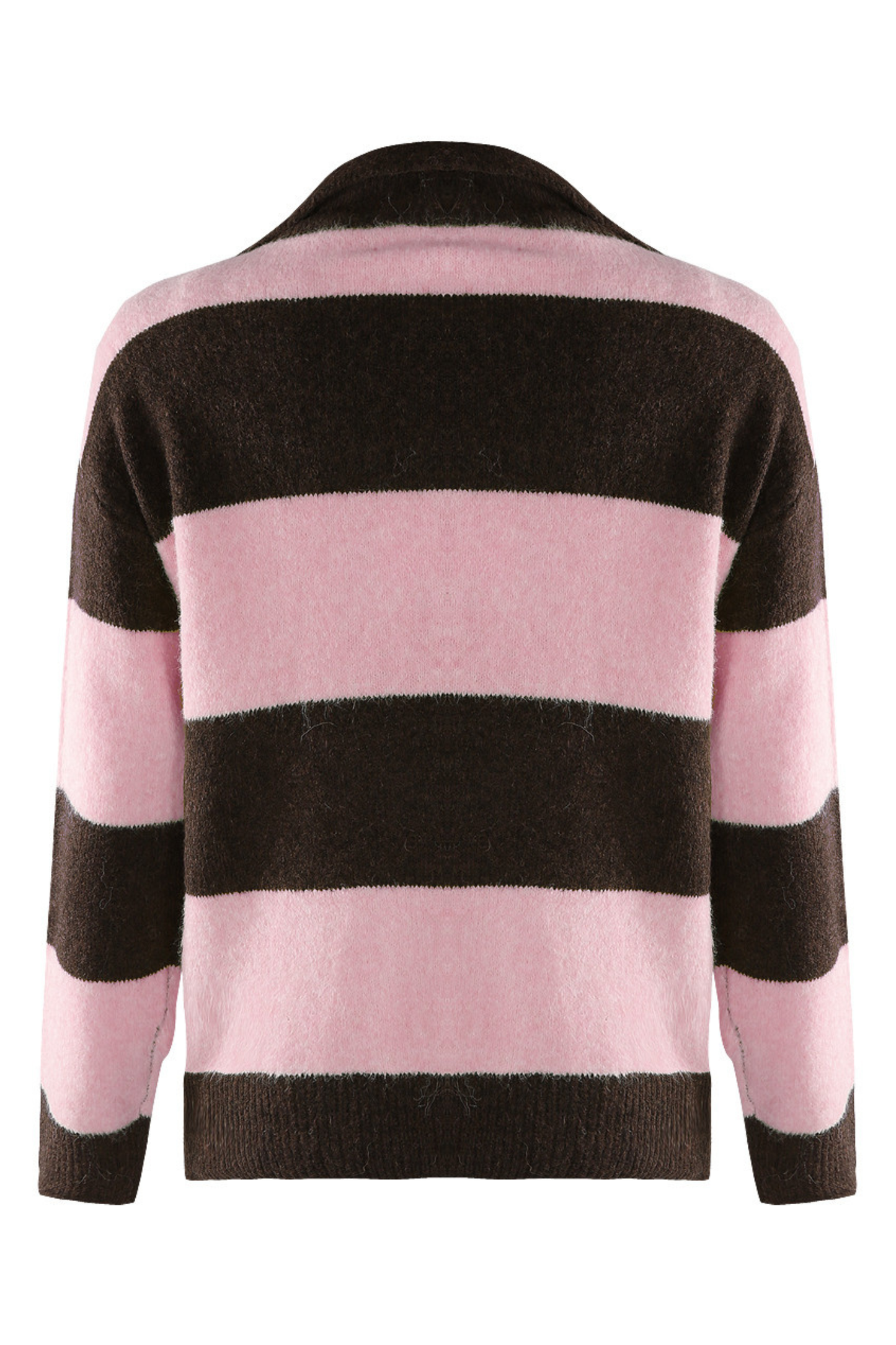 Brown & Light Pink Striped Half-Zip Jumper