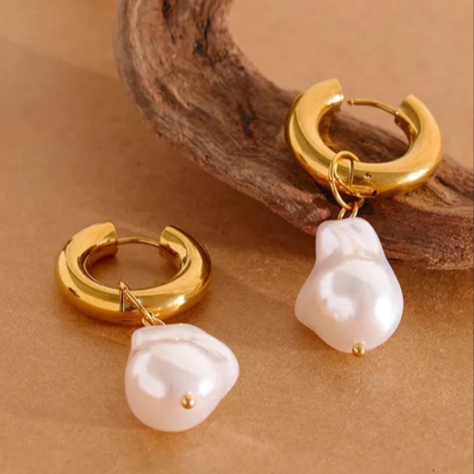Large Pearl Hoop Earrings