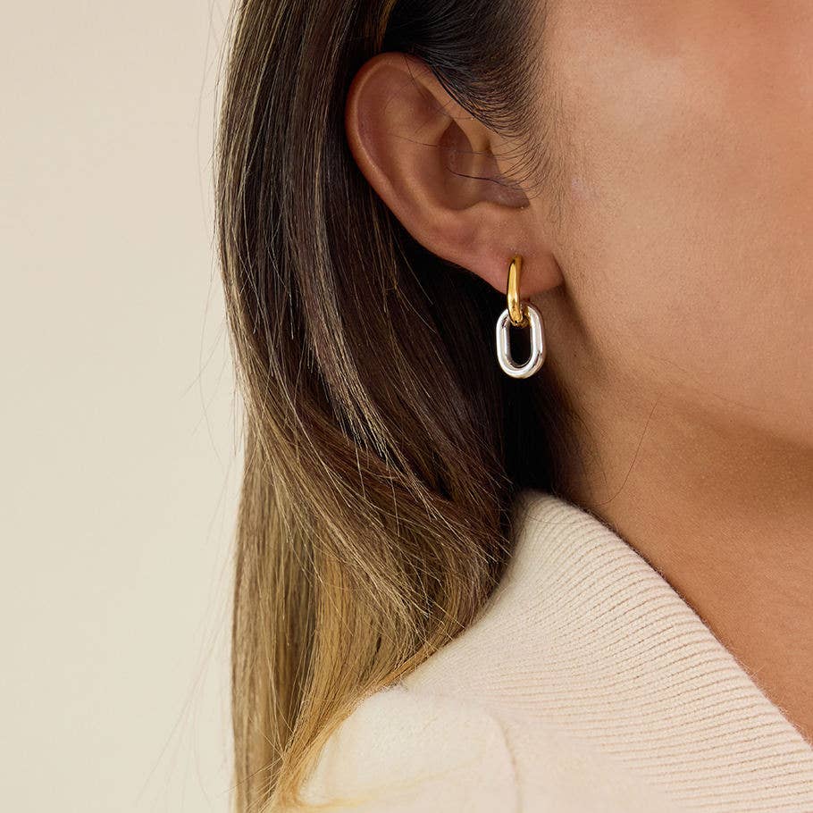Mixed Metal Drop Hoop Earrings