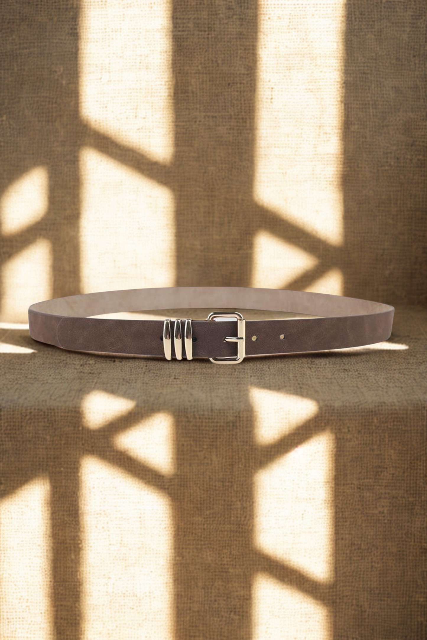 Brown Suede Slim Belt with Gold Hardware
