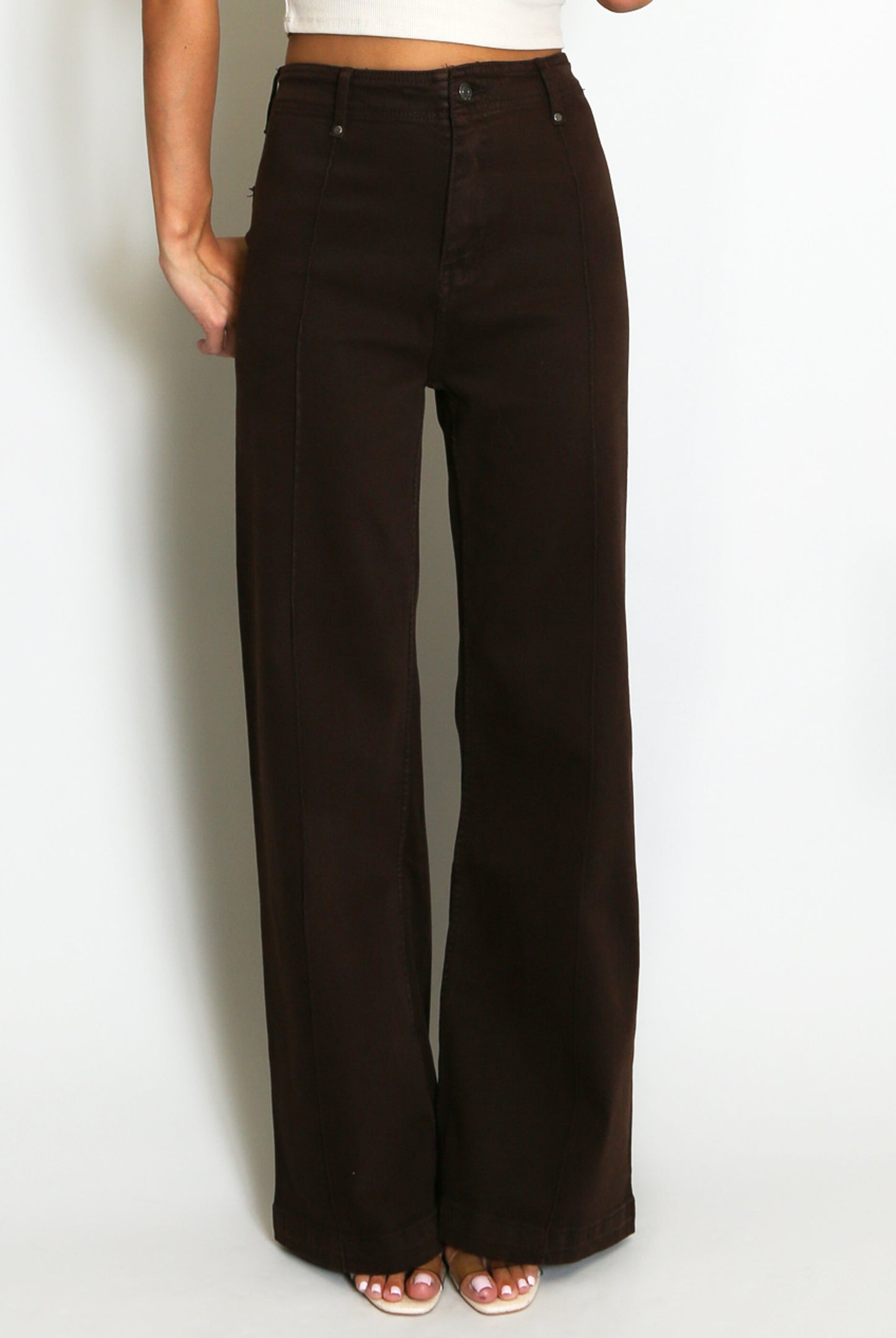 Brown Visible Seam Wide Leg Jeans