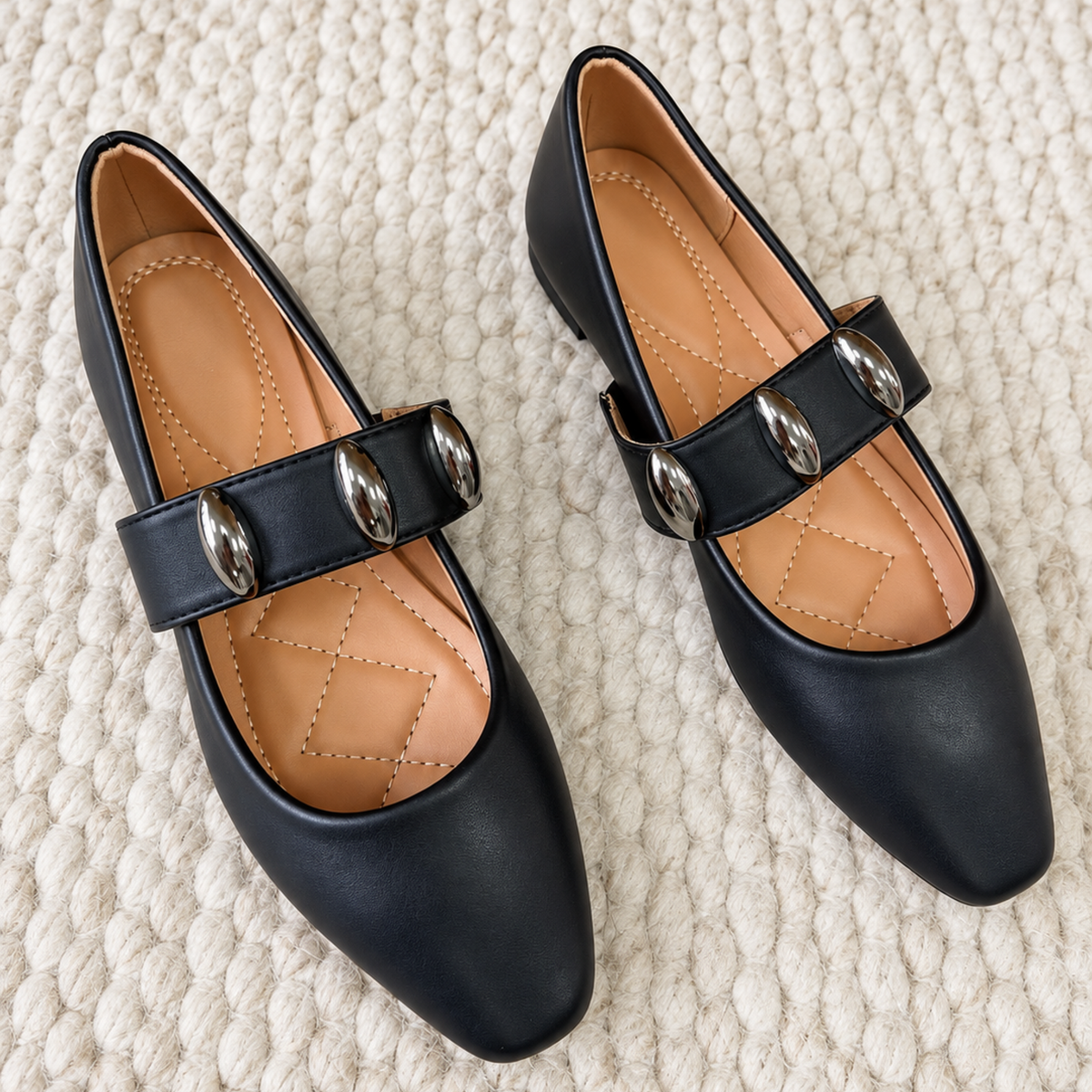 Black Silver Hardware Ballet Flats