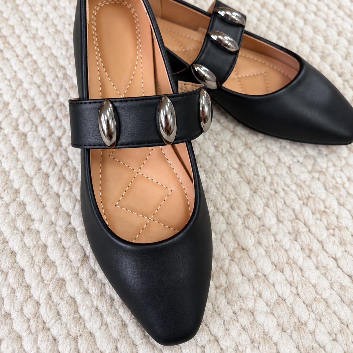 Black Silver Hardware Ballet Flats