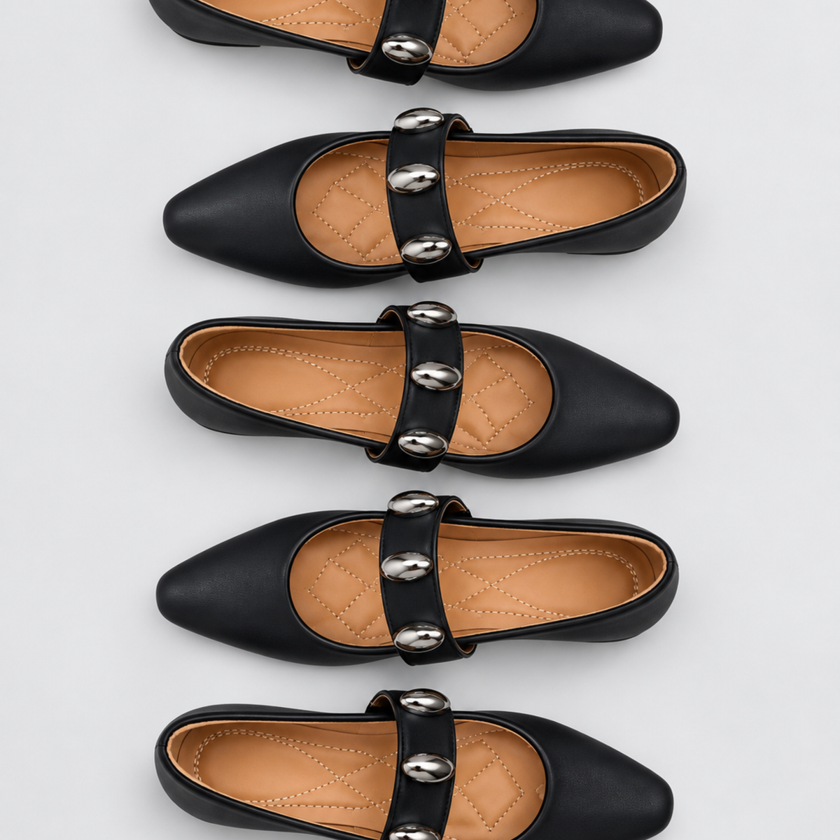 Black Silver Hardware Ballet Flats