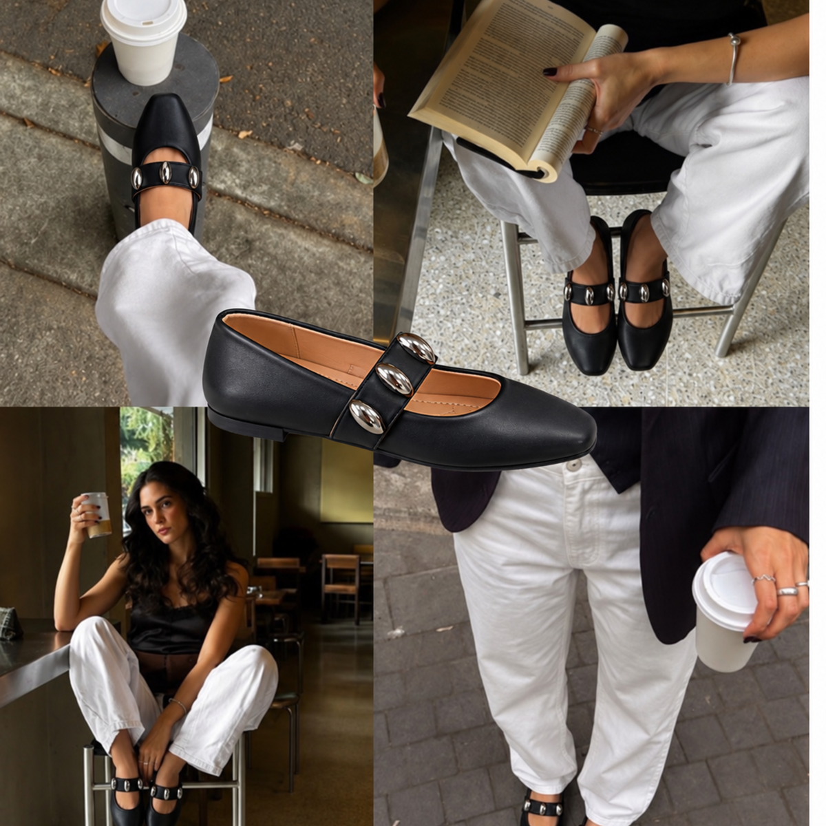Black Silver Hardware Ballet Flats