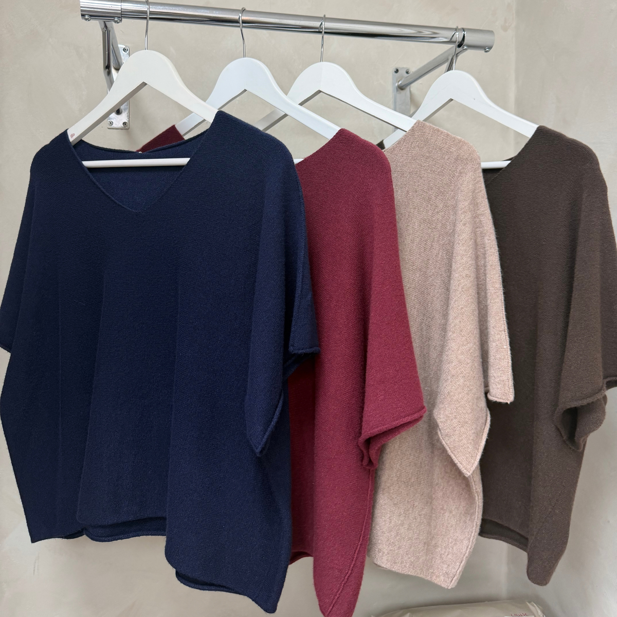 Oversized Soft Knit V-Neck Top – Navy, Burgundy, Oatmeal & Chocolate