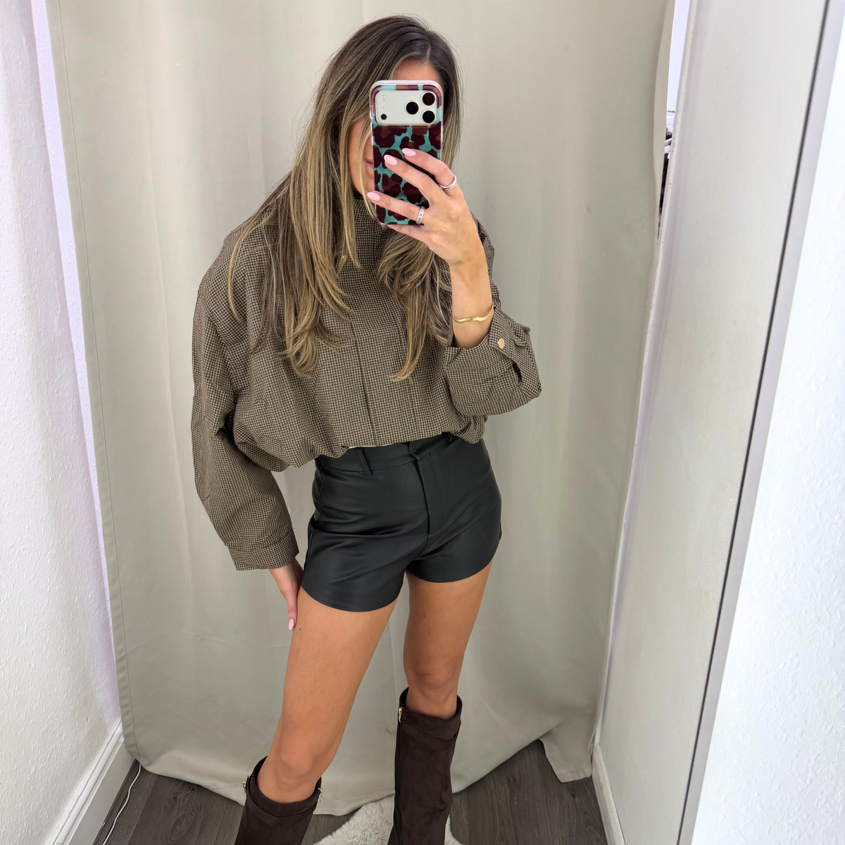 Black High-Waisted Leather-Look Tailored Shorts
