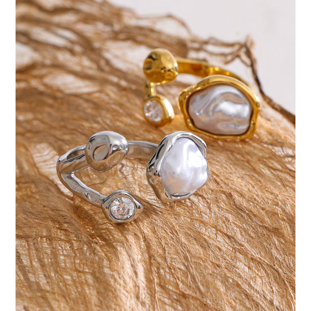 Abstract Pearl CZ Ring - Gold or Silver