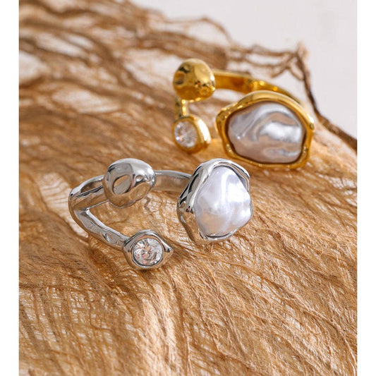 Abstract Pearl CZ Ring - Gold or Silver