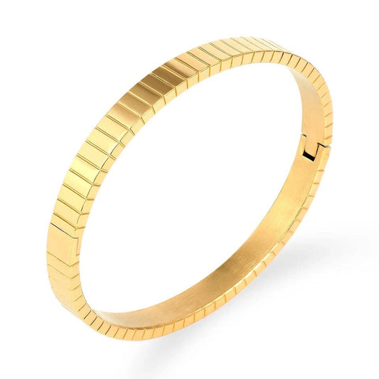 Wide Engraved Stripe Bangle Bracelet - Gold or Silver