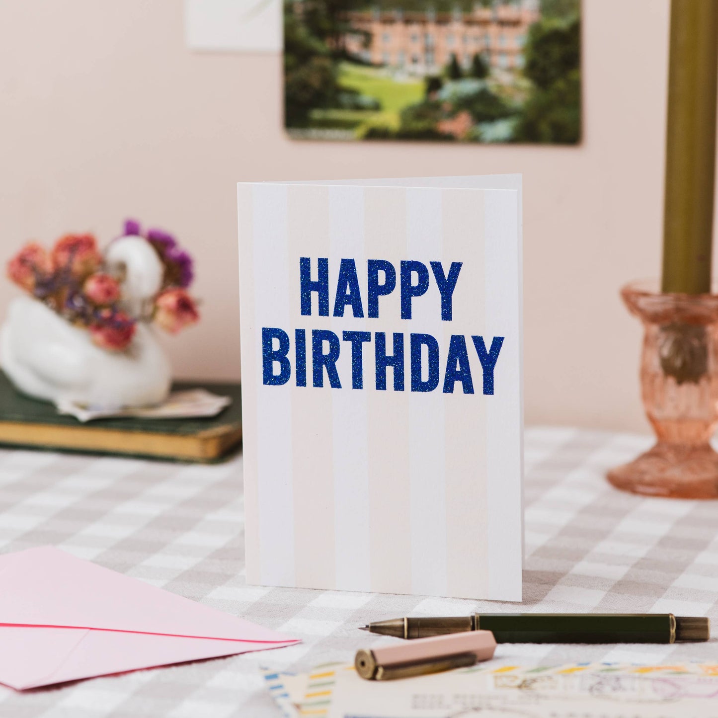 'Happy Birthday' Stripe Card with Biodegradable Glitter
