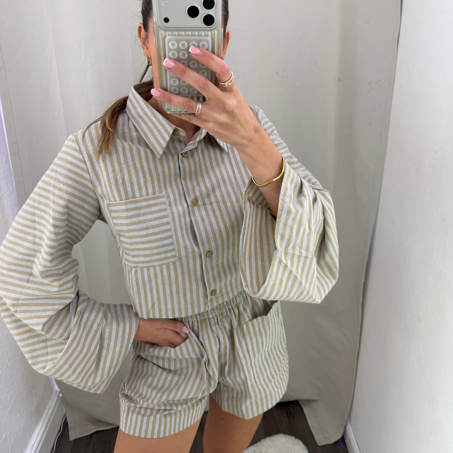 Striped Relaxed Shirt – Sand